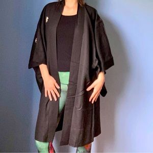 Vintage traditional Japanese Haori Kimono Silk dress robe boho duster cover up